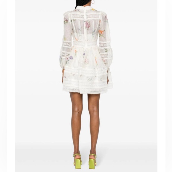 Zimmermann Natura V-Neck Floral Printed Laced Mini Dress - Picture 3 of 9